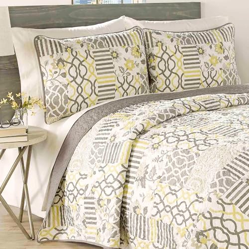 Waverly Traditions Set in Spring 3 Piece Quilted Pattern Bedding Set, King Bed Set with 2 Pillow Shams and Quilt, All Season and Machine Washable King Quilt Bedding Set, Sterling - Image 3
