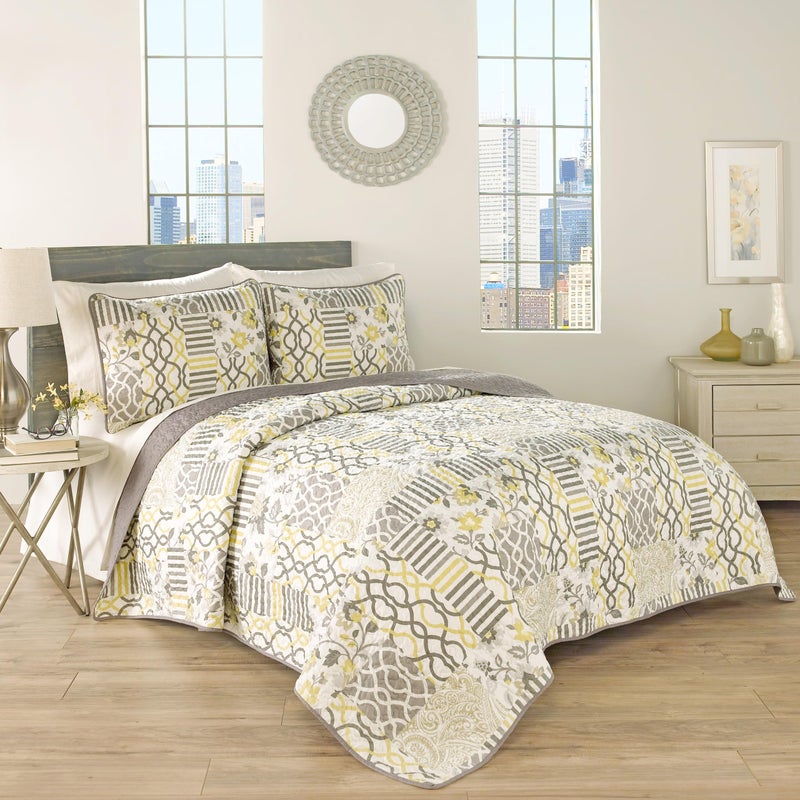 Waverly Traditions Set in Spring 3 Piece Quilted Pattern Bedding Set, King Bed Set with 2 Pillow Shams and Quilt, All Season and Machine Washable King Quilt Bedding Set, Sterling - Image 2