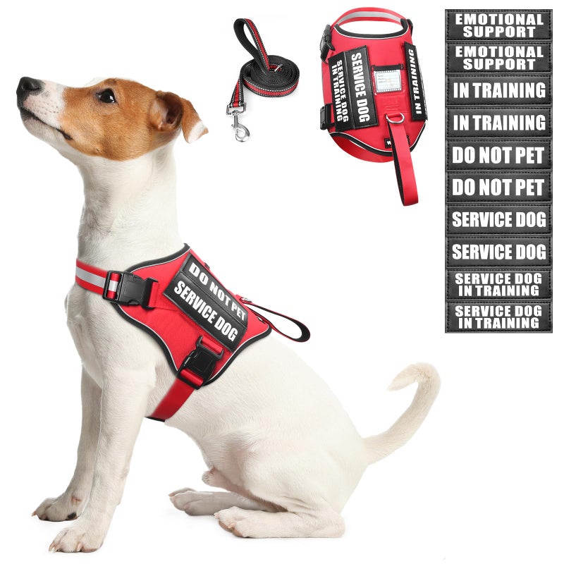 WINSEE Service Dog Harness and Leash Set, Training Dog Vest with 10 Dog Patches, Emotional Support Therapy Dog Vest Harness for Small Medium Large and Extra Large Dogs(Red, S) - Image 1
