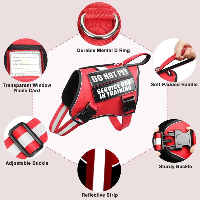 WINSEE Service Dog Harness and Leash Set, Training Dog Vest with 10 Dog Patches, Emotional Support Therapy Dog Vest Harness for Small Medium Large and Extra Large Dogs(Red, S) - Image 2