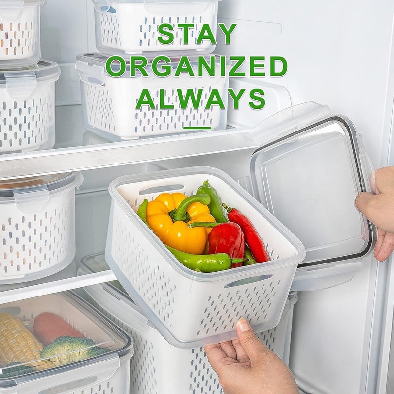 Freshmage Fruit Storage Containers for Fridge with Removable Colander, Airtight Food Storage Container, Dishwasher Safe Produce Saver for Refrigerator, Keep Berry Fruit Fresh Longer 6 pcs Large Clear - Image 5