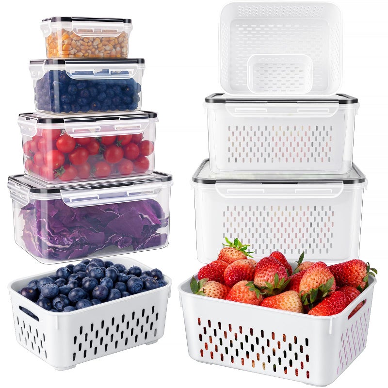 Freshmage Fruit Storage Containers for Fridge with Removable Colander, Airtight Food Storage Container, Dishwasher Safe Produce Saver for Refrigerator, Keep Berry Fruit Fresh Longer 6 pcs Large Clear - Image 1