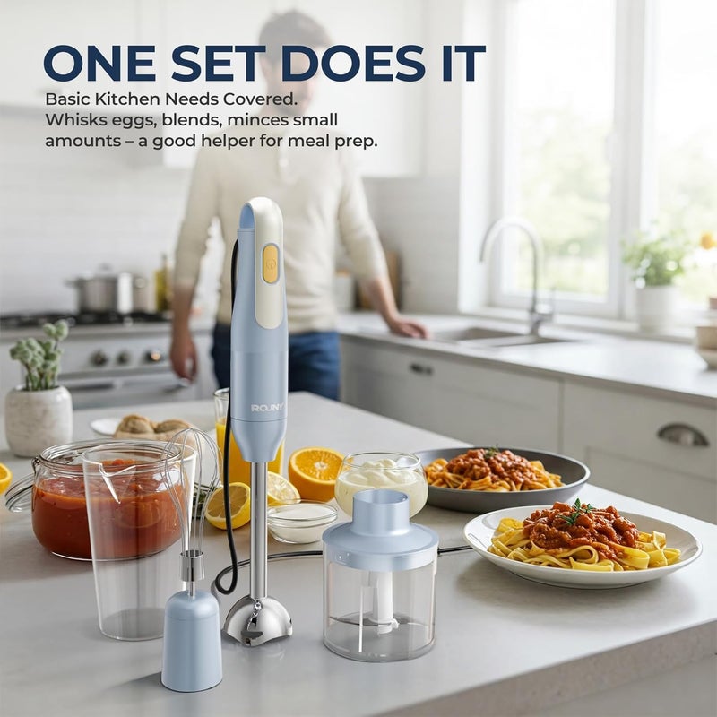 ROUNY Powerful 850W 4-in-1 Hand Immersion Blender, Immersion Multi-Purpose Stainless Steel Stick Blender,700ml Mixing Beaker,500ml Food Processor,Whisk,Easy Handling, Lightweight - Image 2