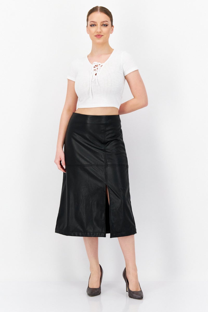 ANNE KLEIN تنورة ميدي نسائية سادة، سوداء - Image 4