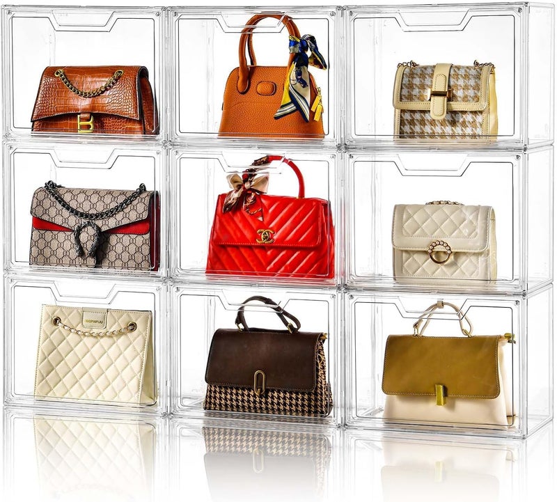 Horoof Home® 9 Pack Clear Acrylic Handbag Display Case with Magnetic Door - Image 1