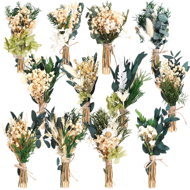 Layhit 12 Pack Boho Dried Flower Bouquet Mini Wedding Handmade Dry Flowers Decor for Vase Crafts DIY Photo Boutonniere for Men Floral Plant Flower for Bridesmaid Child Gift Birthday Decor(Fresh) - Image 1