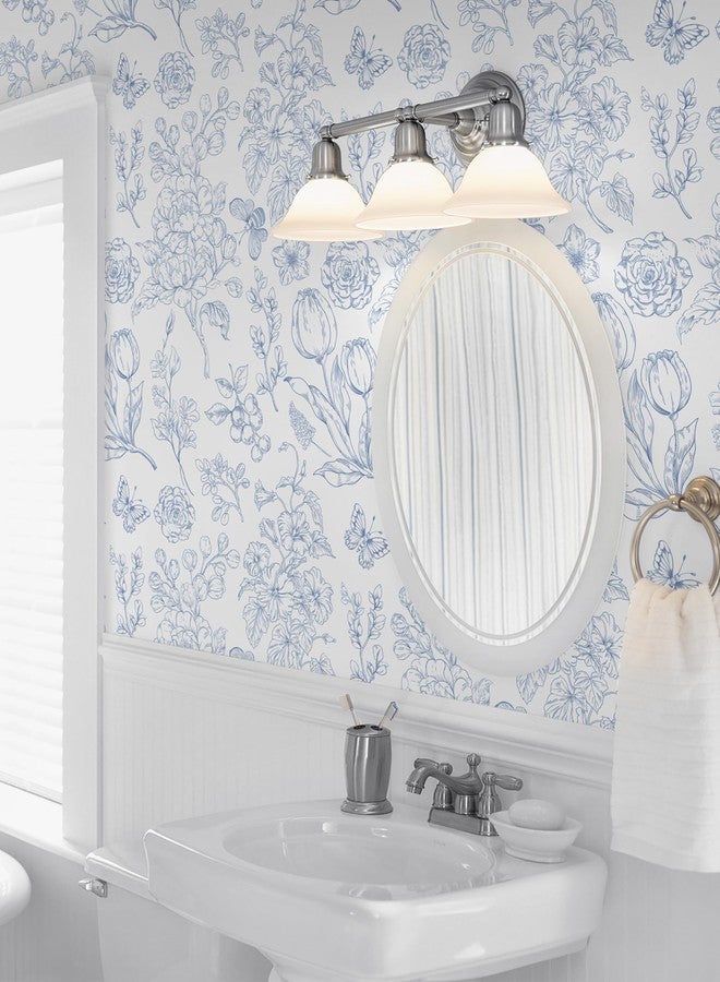 CiCiwind Floral Peel and Stick Wallpaper Blue and White Contact Paper Boho Modern Self Adhesive Removable Wall Paper for Bathroom Bedroom Cabinets Flower Butterfly Papel Tapiz para Pared 17.3"×78.7" - Image 3