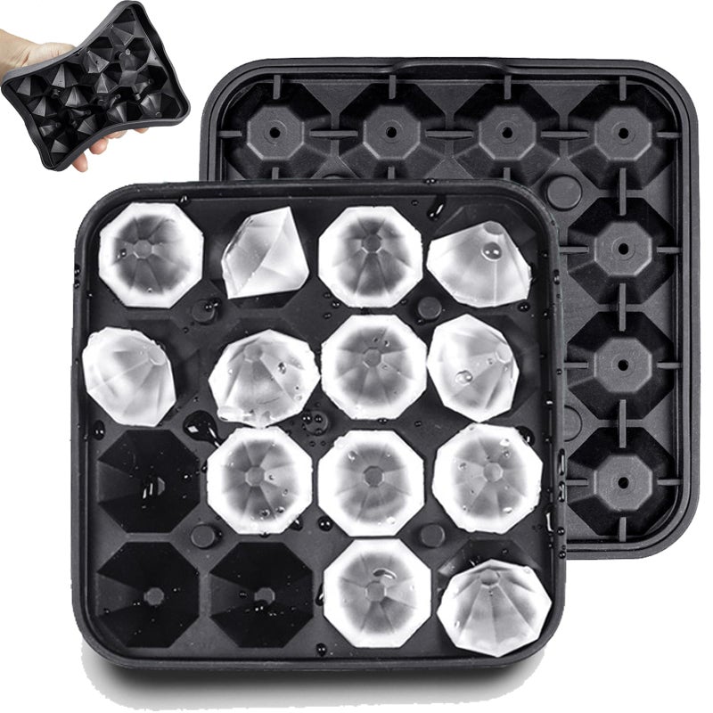 Gwindrise Tiny Diamond Ice Molds Fun Shapes 2 Pack Small DiamondShaped Silicone Ice Cube Trays 16 Cubes Per Tray Easy Release BPAFree and Stackable Mini Ice Cube Trays with Lid
