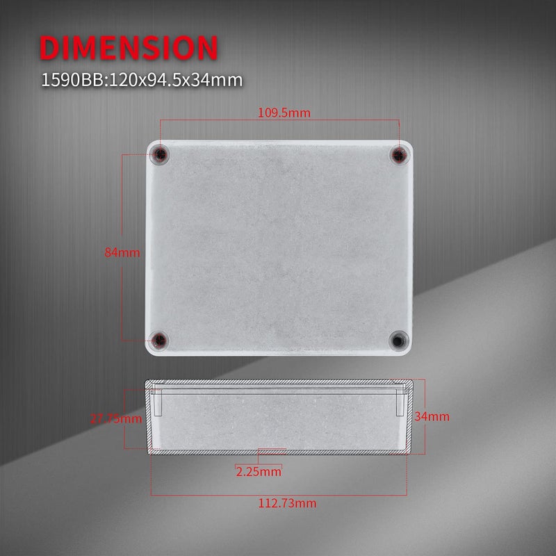 DAIERTEK 1590BB Aluminum Metal Stomp Box Case Guitar Pedal Enclosure Effect Enclosure Stomp Box Unpainted 120x94.5x34 MM - Image 3