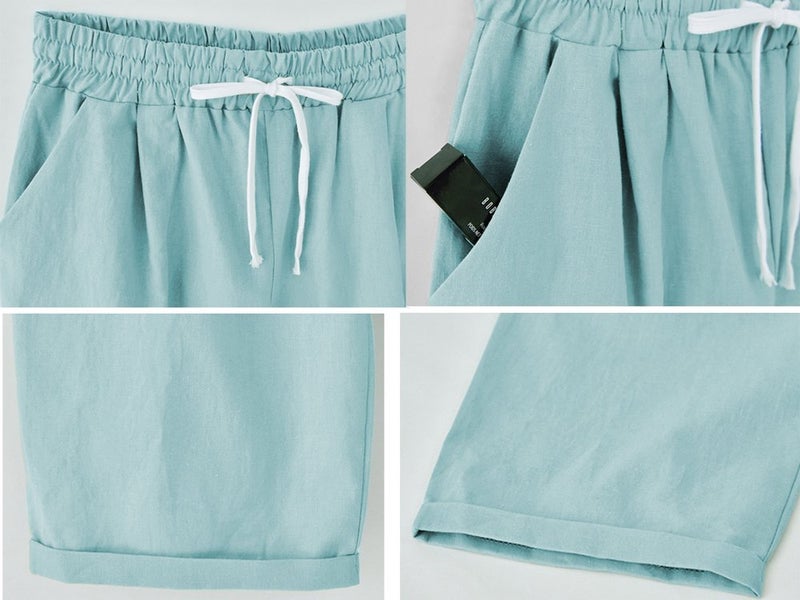 FOURSTEEDS Women's Cotton Drawstring Elastic Waist Knee Length Casual Bermuda Shorts with Pocket Army Green US 14W / Tag Size 4XL - Image 3