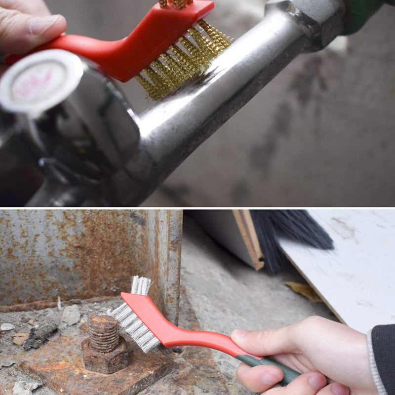 LGEGE 3 Piece Cleaning Brush Detailing Wire Brush Set, Brass, Stainless Steel, and Nylon Brush Head, Heavy Duty, Crimped Scratch Brush, Extra Cluster of Bristles for Hard-to-Reach Areas - Image 4