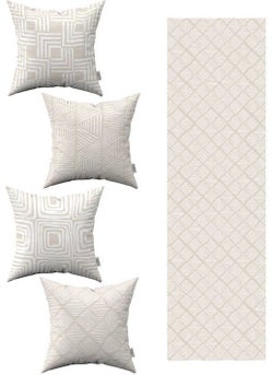Cango Home Cream White Bohemian Scandinavian Geometric Patterned 4-Piece Throw Pillow Cover 1 Runner Set 4KMBS290-RS 