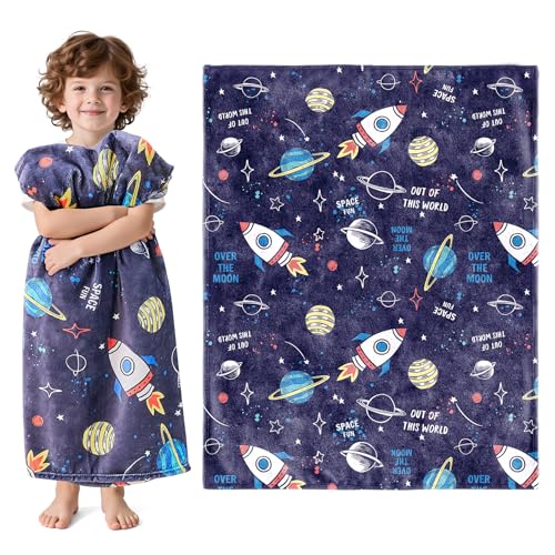 Wajade Toddler Fleece Space Blanket for Boys Kids 3D Rocket Planets Soft Throw Blanket Birthday Christmas Halloween Space Decor for Children 50x60 - Image 1