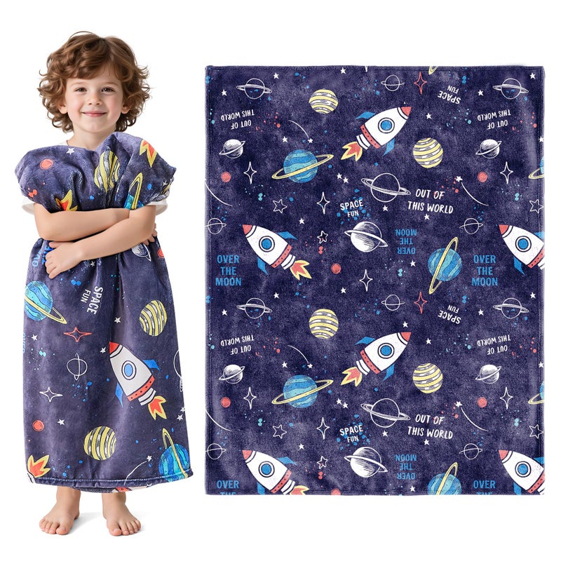 Wajade Toddler Fleece Space Blanket for Boys Kids 3D Rocket Planets Soft Throw Blanket Birthday Christmas Halloween Space Decor for Children 50x60 - Image 2