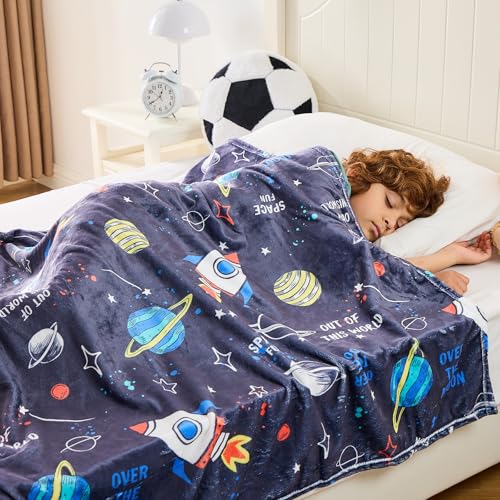 Wajade Toddler Fleece Space Blanket for Boys Kids 3D Rocket Planets Soft Throw Blanket Birthday Christmas Halloween Space Decor for Children 50x60 - Image 3
