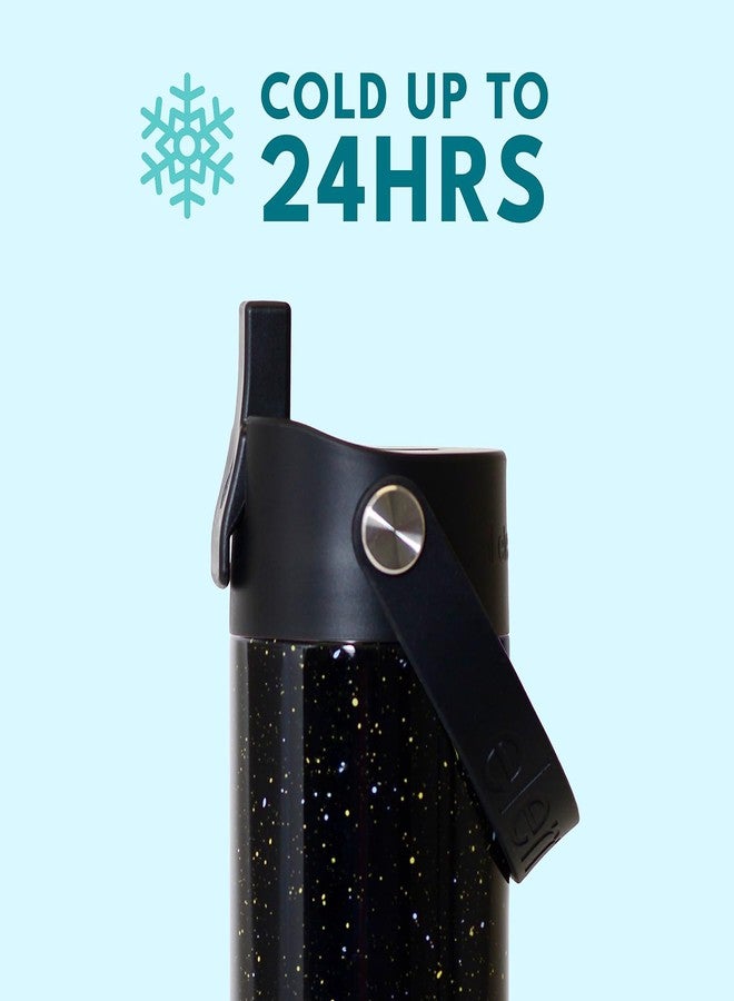 Elemental زجاجة ماء معزولة سعة 24 أونصة مع قشة - 100% مقاومة للتسرب من الفولاذ المقاوم للصدأ - زجاجات ماء للسفر والرياضة وصالة الألعاب الرياضية - عزل مزدوج الجدار وخالية من BPA - بقع سوداء - Image 3