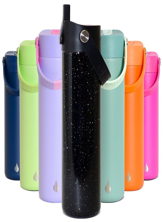 Elemental زجاجة ماء معزولة سعة 24 أونصة مع قشة - 100% مقاومة للتسرب من الفولاذ المقاوم للصدأ - زجاجات ماء للسفر والرياضة وصالة الألعاب الرياضية - عزل مزدوج الجدار وخالية من BPA - بقع سوداء - Image 1