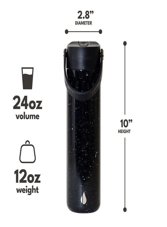 Elemental زجاجة ماء معزولة سعة 24 أونصة مع قشة - 100% مقاومة للتسرب من الفولاذ المقاوم للصدأ - زجاجات ماء للسفر والرياضة وصالة الألعاب الرياضية - عزل مزدوج الجدار وخالية من BPA - بقع سوداء - Image 2