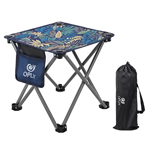 Opliy Camping Stool, Folding Small Chair Portable Camp Stool for Camping Fishing Hiking Gardening and Beach, Camping Seat with Carry Bag (Blue-Leaf) - Image 1