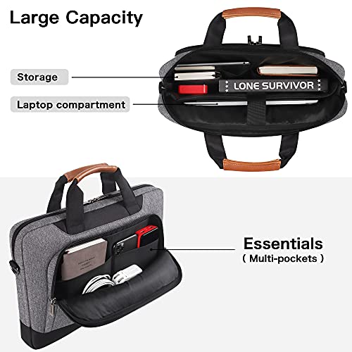 DOMISO 17-17.3 Inch Laptop Bag Briefcase Business Shoulder Bag for HP Pavilion 17/MSI GS73VR/Dell Inspiron 17, Grey - Image 3