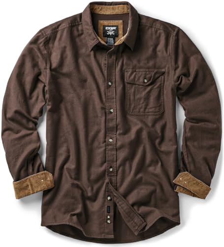 CQR Men's 100% All Cotton Button Down Flannel Shirts, Long Sleeve Brushed Warm Soft Casual Outdoor Plaid Shirt, Corduroy Dark Brown, Large - Image 1