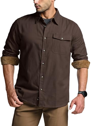 CQR Men's 100% All Cotton Button Down Flannel Shirts, Long Sleeve Brushed Warm Soft Casual Outdoor Plaid Shirt, Corduroy Dark Brown, Large - Image 2