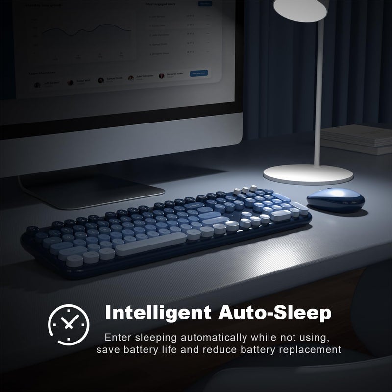 MOFII Wireless Keyboard and Mouse Combo, Full Size 2.4G Retro Round Computer Keyboard and Mouse Set, Plug and Play, for Windows, Computer, Desktop, PC, Notebook - (Sea Blue Gradient) - Image 4
