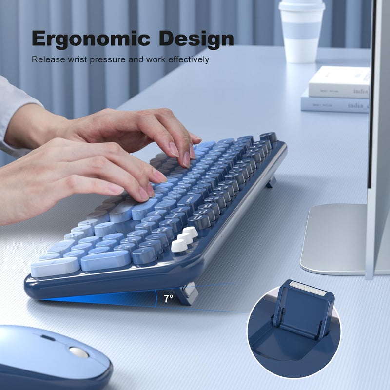 MOFII Wireless Keyboard and Mouse Combo, Full Size 2.4G Retro Round Computer Keyboard and Mouse Set, Plug and Play, for Windows, Computer, Desktop, PC, Notebook - (Sea Blue Gradient) - Image 5