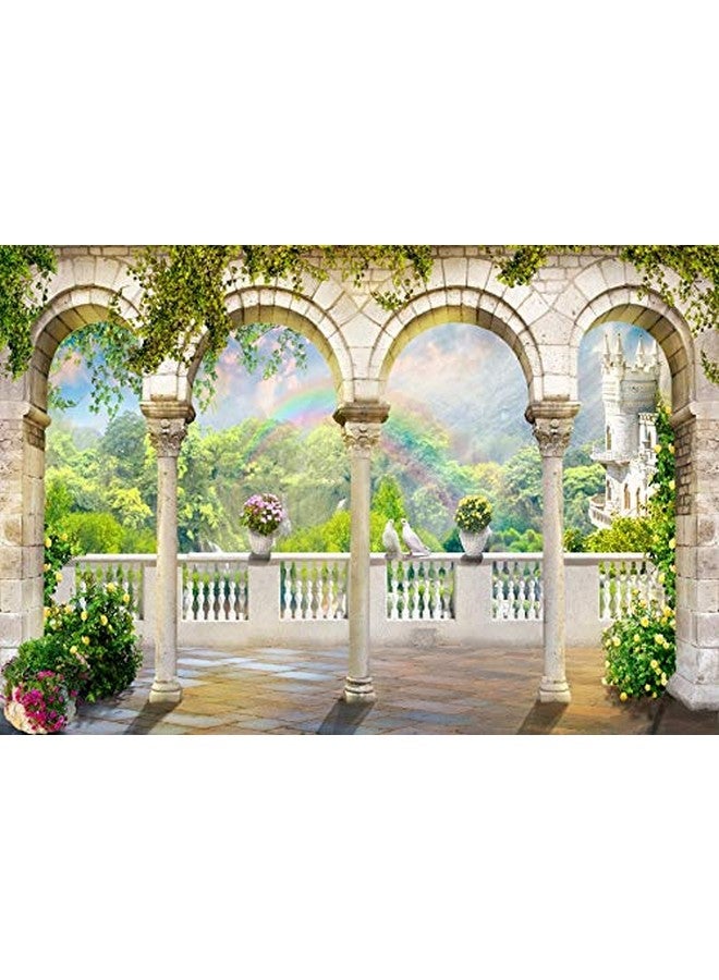 DORCEV 9X6Ft Garden Arched Door Wedding Photography Backdrop Gorgeous Bridal Shower Engaged Theme Party Beautiful Building Rainbow Green Plants Backdrop Lover Adult Wedding Photo Shoot Prop Wallpaper - Image 5