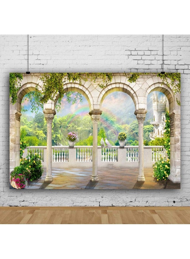 DORCEV 9X6Ft Garden Arched Door Wedding Photography Backdrop Gorgeous Bridal Shower Engaged Theme Party Beautiful Building Rainbow Green Plants Backdrop Lover Adult Wedding Photo Shoot Prop Wallpaper - Image 3