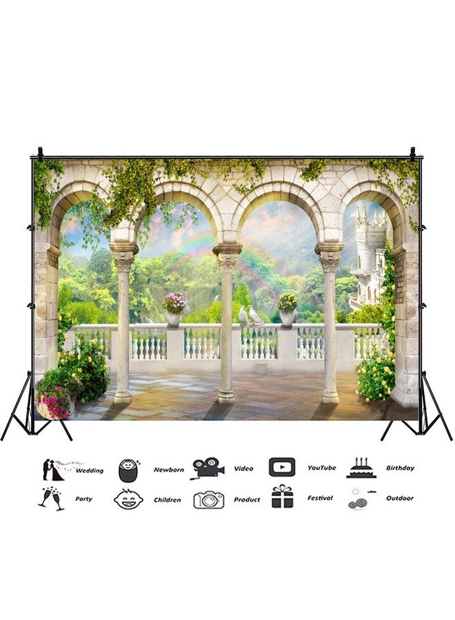 DORCEV 9X6Ft Garden Arched Door Wedding Photography Backdrop Gorgeous Bridal Shower Engaged Theme Party Beautiful Building Rainbow Green Plants Backdrop Lover Adult Wedding Photo Shoot Prop Wallpaper - Image 4