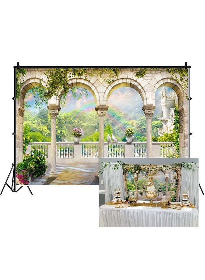 DORCEV 9X6Ft Garden Arched Door Wedding Photography Backdrop Gorgeous Bridal Shower Engaged Theme Party Beautiful Building Rainbow Green Plants Backdrop Lover Adult Wedding Photo Shoot Prop Wallpaper - Image 2