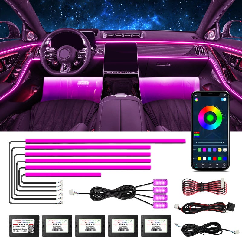 WEBUPAR Acrylic Interior Car Lights Car Accessories 10 in 1 Car LED Strip Lights with APP Control 175 inches 593 LEDs Fiber Optic Lights RGB Neon Car Ambient Lighting Kits