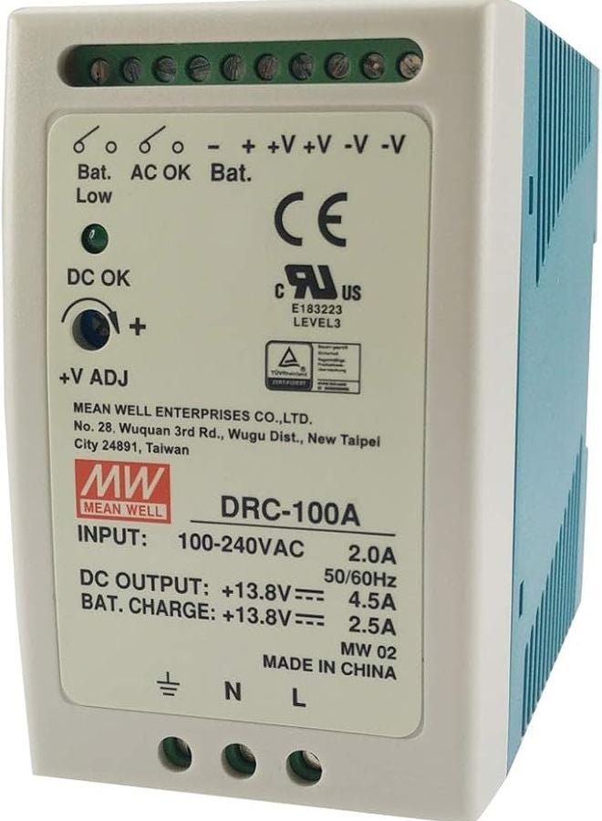 Mean Well DRC 100A 96W DIN Rail UPS Power Supply With Battery Charger 12 15V - Image 1