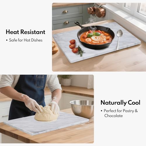 Lovdeco Large Marble Cutting Board 12"x20", 100% Natural Marble, Heavy Duty, Volakas White, Polished Surface for Pastry, Cheese, Serving & Kitchen Countertop – White with Brown Veining - Image 4
