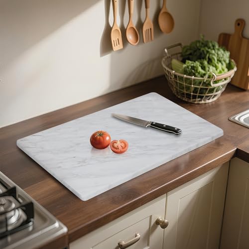 Lovdeco Large Marble Cutting Board 12"x20", 100% Natural Marble, Heavy Duty, Volakas White, Polished Surface for Pastry, Cheese, Serving & Kitchen Countertop – White with Brown Veining - Image 1
