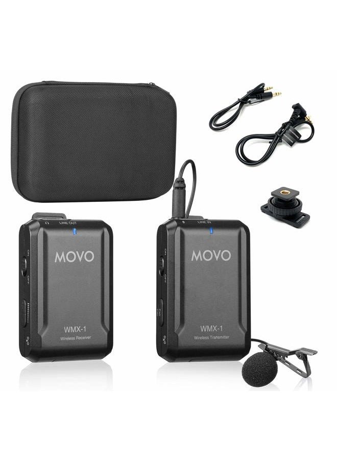 Movo WMX-1 2.4GHz Wireless Lavalier Microphone System Compatible with DSLR Cameras, Camcorders, iPhone, Android Smartphones, and Tablets (200' ft Audio Range) - Image 1