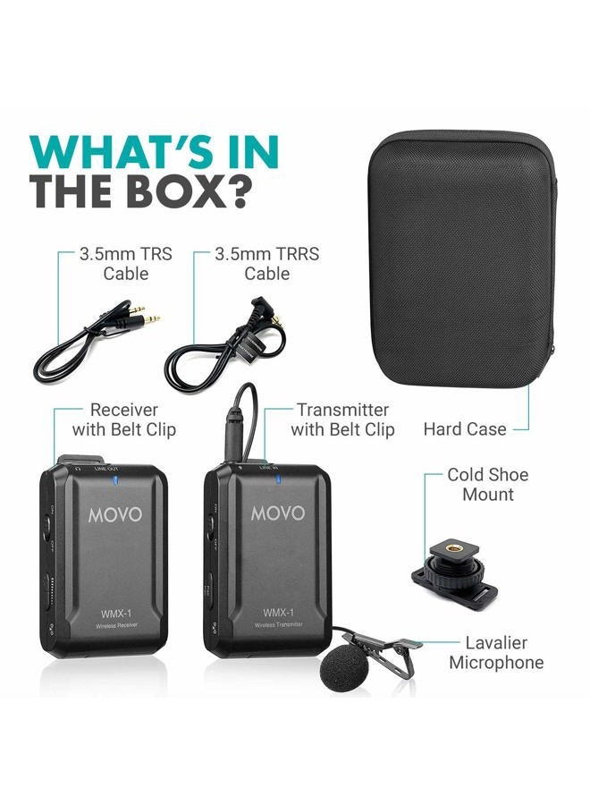 Movo WMX-1 2.4GHz Wireless Lavalier Microphone System Compatible with DSLR Cameras, Camcorders, iPhone, Android Smartphones, and Tablets (200' ft Audio Range) - Image 4