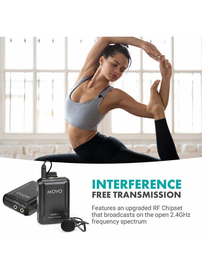 Movo WMX-1 2.4GHz Wireless Lavalier Microphone System Compatible with DSLR Cameras, Camcorders, iPhone, Android Smartphones, and Tablets (200' ft Audio Range) - Image 5