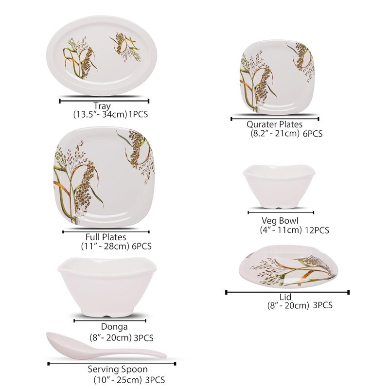 HomePro 34 Pieces Melamine Dinner Set Glamour Stain Resistant Beautiful Leave Small Flower Design Crockery Dinnerware in Exclusive Round Shape Set for Your Home Kitchen and Gifting - Image 3