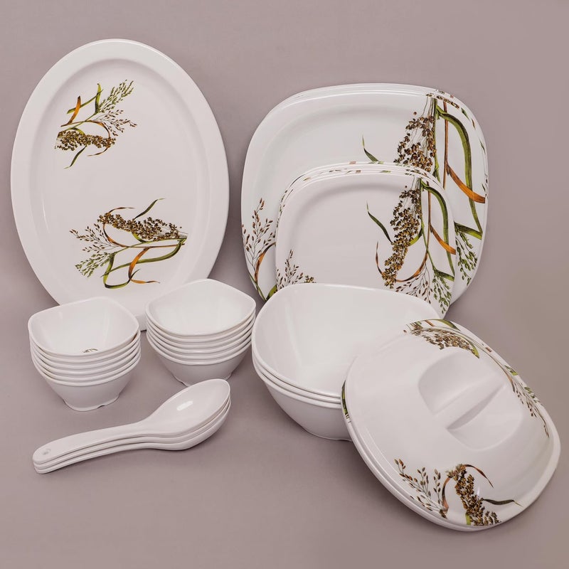 HomePro 34 Pieces Melamine Dinner Set Glamour Stain Resistant Beautiful Leave Small Flower Design Crockery Dinnerware in Exclusive Round Shape Set for Your Home Kitchen and Gifting - Image 4