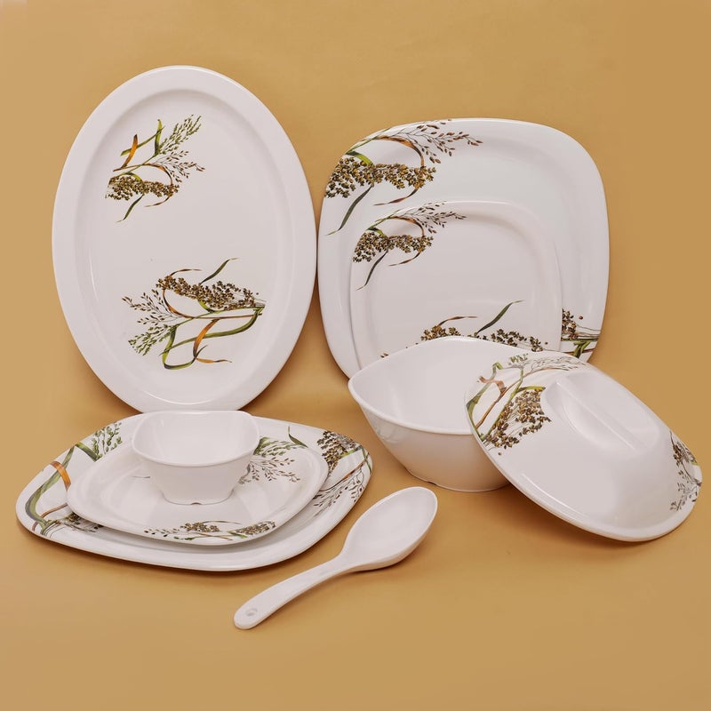 HomePro 34 Pieces Melamine Dinner Set Glamour Stain Resistant Beautiful Leave Small Flower Design Crockery Dinnerware in Exclusive Round Shape Set for Your Home Kitchen and Gifting - Image 5