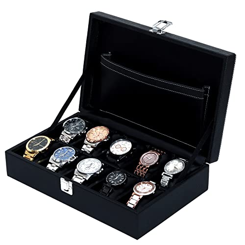 Hard Craft Watch Organiser Box Collection Case Holder | 10 Slots PU Leather Accessories Storage Box For Men Women | Removable Watch Pillows | Black Color - Image 2