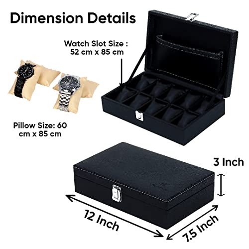 Hard Craft Watch Organiser Box Collection Case Holder | 10 Slots PU Leather Accessories Storage Box For Men Women | Removable Watch Pillows | Black Color - Image 5