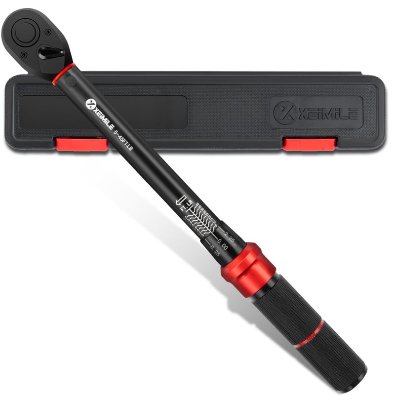 XEIMILE 3/8-Inch Drive Click Torque Wrench - 5-45 Ft-Lb/6.8-61Nm, Dual-Direction Adjustable 72 Tooth Click Torque Wrench with Dual Range Scales, High 3% Precision for Bike, Motorcycle and Car Repair - Image 1