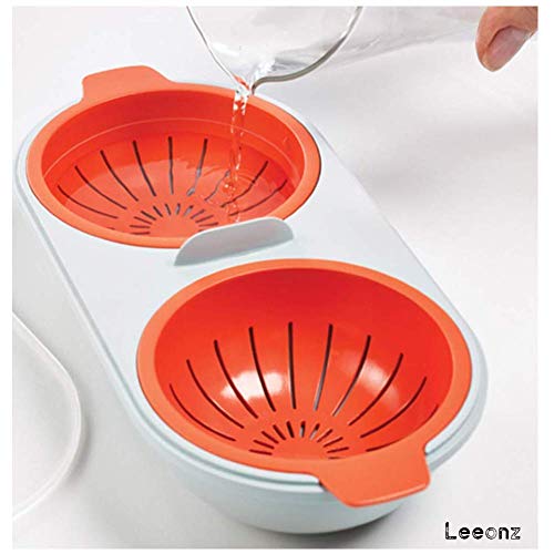 Leeonz Microwave Egg Poacher Cookware Double Cup Dual Cave High Capacity Design Egg Cooker Ultimate Collection Egg Poaching Cups Microwave Steamer Kitchen Gadget (Blue) - Image 2