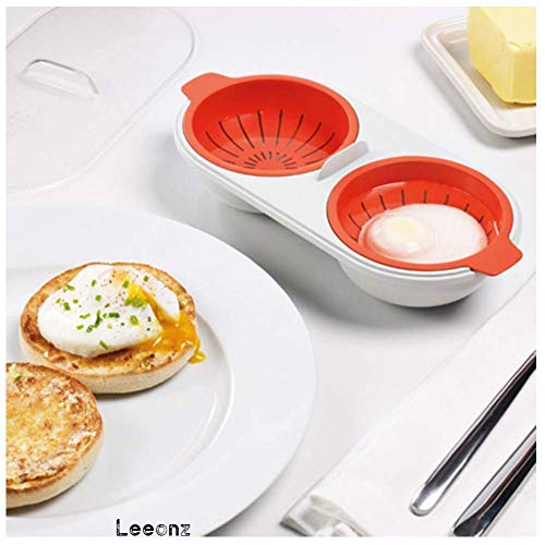 Leeonz Microwave Egg Poacher Cookware Double Cup Dual Cave High Capacity Design Egg Cooker Ultimate Collection Egg Poaching Cups Microwave Steamer Kitchen Gadget (Blue) - Image 1