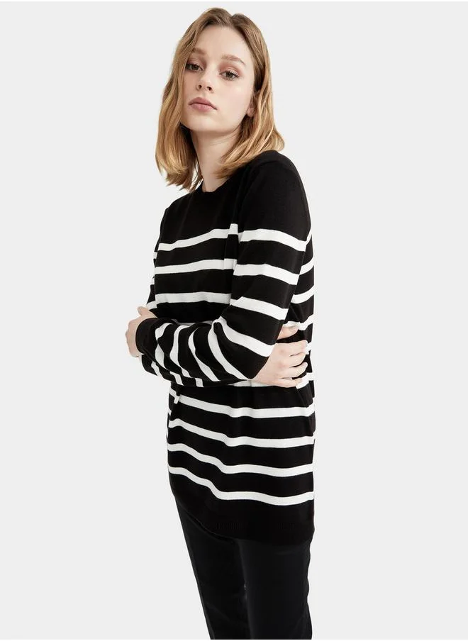 ديفاكتو Relax Fit Striped Knit Tunic Sweater