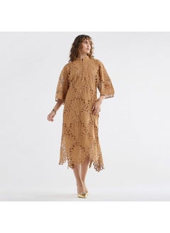 FAV Lace Detail A-Line Dress with High Neck and Short Sleeves  - Image 1