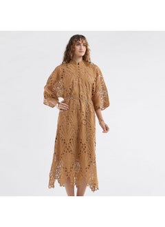 FAV Lace Detail A-Line Dress with High Neck and Short Sleeves  - Image 2